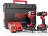 Milwaukee M18 BLPP2A-502X 18V Li-Ion accu Klopboor-/schroefmachine (M18 BLPD2) & Slagschroevendraaier (M18 BLID2) combiset (2x 5.0Ah accu) in HD box - Koolborstelloos