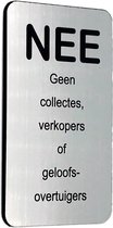 NEE Geen collectes, verkopers of geloofsovertuigers - Brievenbus Sticker - Rvs Kleur - Zelfklevend - 50 mm x 80 mm x 1,6 mm - YFE-Design