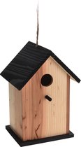 Vogelhuisje/nestkastje zwart/naturel hout 22 cm - Vogelhuisjes tuindecoraties