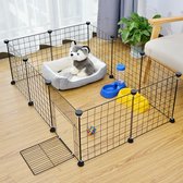 Kitch® Puppyren - Hondenkennel - Hondenren Buiten - Konijnenren - Hek voor Honden - Kippenren - Dierenverblijf - 35CM Hoog-Zwart-Met Deur-8PCS