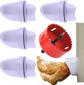 Pluimvee feeder - automatisch voersysteem - drie feeders en gatenzaag - voerbak kip en ander pluimvee of gevogelte