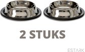 ESTARK® Drinkbak 2 STUKS - Waterbak 16 CM - Hond - Kat - 2 X Voerbak - Voederbak - Antislip Rubber - Honden / katten - Eten - Dubbele Eetbak - Huisdier - Drinken - Afneembaar - Stevig - Design - Diameter 16cm (2)