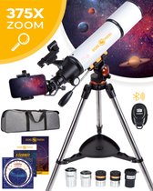 RP® Telescoop 375x Zoom incl 4 lenzen - Sterrenkijker Volwassenen / Gevorderden - Verstelbaar Statief - Afstandsbediening, Planisfeer, Leerboek en Smartphone Adapter + Poster WIT