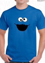 COOKIE MONSTER herenshirt - Koningsblauw - Maat M - Korte mouwen - Ronde hals - Regular Fit - Grappige designs - Leuke shirtjes - Humor - Original Kwoots - Cadeau - Koekiemonster - Sesamstraat