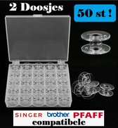 ** 2 ** SINGER-compatibele / Doosjes met 2x25 naaimachine spoeltjes (** 50st! **)- spoelendoos spoelen naaien naai machine / Ook compatibel met Brother A-serie, F-serie en NV1100, NV1300, Pfaff-stroom. (behalve Expression-serie en Select-serie)