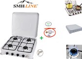 SMH LINE®- Gas kooktoestel set 4 pits - Campingkooktoestel set - Gaskomfoor - Gaskookplaat  Wit - INCLUSIEF 30mbar Gasslang installatie set