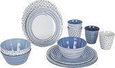 Bo-Camp - Servies - Mix & Match- 16-Delig - Blauw