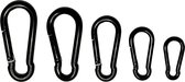 DX - Variatiepakket 5 stuks Karabijnhaak - Zwart - Musketonhaak - 4x40mm- 5x50mm - 6x60mm - 7x70mm - 8x80mm - Verzinkt Staal