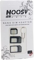 4 In 1 Noosy zwart Micro SIM Adapter / Nano Adapter  / SIM Adapter met Eject Pin voor iPhone , HTC, Samsung, LG, Motorola, Sony, Nexus, Met SIM retail Box, Hoge Kwaliteit.