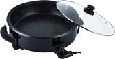 Luxe Swiss Hapjespan - Elektrische Hapjespan 42 cm - Pizza pan - Regelbare thermostaat - Met deksel - Paella pan - Zwart