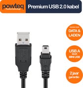 Powteq - 30 cm premium USB A naar mini USB kabel - USB 2.0