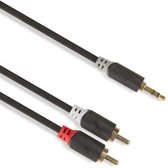 Jack naar tulp kabel | 3.5 mm | Gold Plated | Jack To Tulp | Universeel | 3,5 mm jack naar 2x RCA Male | Stereo audio kabel | Zwart | 2 meter | Allteq