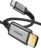 Sounix USB C naar HDMI Kabel -  HDMI Switch - 4K@60Hz - 1.8 meter - Premium Nylon Gevlochten - Aluminium