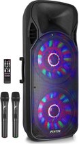 Party Speaker met LED Verlichting en 2 Draadloze Microfoons - Fenton FT215LED - 1600 Watt