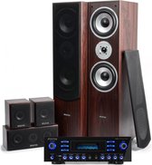 Surround set home cinema - Fenton home cinema surround set met 5 speakers + versterker met Bluetooth en mp3 speler - 510W - Walnoot