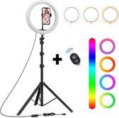 Magnify® 10" Ringlamp met Statief - 186cm Hoog - 2 Telefoonhouders - Bluetooth Shutter - TikTok - Youtube - 99+ Kleuren - Gratis Mini Tripod