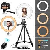 Ringlamp met statief - Ringflitser- Bluetooth afstandsbediening - Tripod - 360° Draaibaar - Allteq