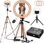 Studio ME - LED Ringlamp Goud - Goud - 25 cm/10 inch - Tiktok Ringlight - Gratis Mini Tripod t.w.v. €19,95 - Verstelbaar Statief - Telefoonhouder - Sinterklaas - Surprise - Duurzaam