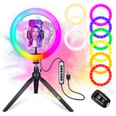 Studio ME - Multi Kleuren Ringlamp - 10 inch/25 cm - RGB Lamp - incl. Verstelbaar Statief - Tiktok Ringlight - Telefoonhouder - Afstandsbediening - USB - Sinterklaas Surprise - Duurzaam