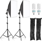 2x fotostudio softboxen op statief met 2x 135W studiolampen