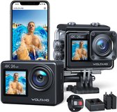 WOLFANG GA200 Action Camera 4K 24MP - Waterdicht 40M Onderwater Camera - EIS Stabilisatie - WiFi - Verstelbare Groothoek Helm Camera (Lader, 2 Batterijen, Afstandsbediening en Accessoire Kit)