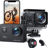 WOLFANG GA100 Action Camera 4K 20MP Waterdicht 40M Onderwater Camera EIS Stabilisatie WiFi 170° Groothoek Helm Camera (Externe Microfoon, Afstandsbediening, 2 Batterijen en Accessoire Kit)