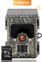 Oplaadbare Wildcamera met Nachtzicht en Zonnepaneel - Wifi - Bluetooth - 2K ULTRA HD - 30MP - Nederlandse Software en Handleiding - Incl. 128GB SD-kaart en SD Kaartlezer