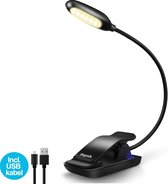 LifeGoods Oplaadbaar USB Leeslampje met Klem - Draadloos Clip On LED Boeklampje - Dimbaar - Verstelbaar - Flexibel - Flexilight - Met Accu voor 60 uur - Geschikt voor Boek/E-reader/Kindel/Kobo/PC/Laptop/Muziek/Slaapkamer - Zwart