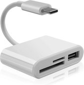 USB C 3.1 kaartlezer wit - Cardreader - 3 in 1 USB C kaartlezer - SD + TF kaartlezer - USB 3.0 poort - SD/TF/USB 3.0 Cardreader