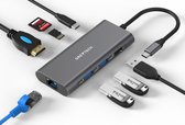 GREYTECH 8 in 1 USB C Laptop Docking station met 4K HDMI -  Ethernet RJ45 - 1x USB 3.0 - USB-C Opladen 100W en meer - Spacegrey