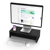 LifeGoods Monitor Verhoger (Breed) - Laptop Standaard met Telefoonhouder - 54,00 x 25,50 x 14,20 cm - Hout - Zwart