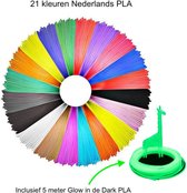 3D pen vullingen - PLA - 21 kleuren - 3D pen filament - 1,75mm - 105 meter - navulling - Glow in the dark - sjablonen - Hervulling