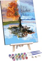 Rubye® Schilderen Op Nummer Volwassenen – Vier Seizoenen – Met Canvas Schildersdoek, Schildersezel en Penselen - 40x50cm