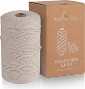 fein choice®️ Premium Macrame Koord 3mm x 200m, 100% Natuurlijke Katoenen Garen voor DIY, Macrame Touw voor Boho Decoratie, Wandhangers, Plantenhangers, Breien, Dromenvanger (Beige)