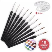 VoordeelShop Penselenset van 10 kwasten - Gratis Palet - Aquarel, Waterverf, Acryl, Olieverf – Penselen Schilderen – Penselen set - Verfen - Dunne kwast - Fine detail - Modelbouw - Miniatuur - Schmink - Halloween - WK Voetbal 2022