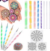 Happy Painter - Mandala Dotting Tools - starter set - 16 delig - nail art penselen en sjablonen - Hobby - Mandala - tekenen - schilder