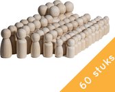 Homium Peg Dolls - XL Set 60 stuks  - Blanco houten poppetjes - pionnen - kegelpoppetjes - houten mensen - poppenhuis - zelf verven | Inclusief opbergdoos