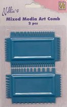 NMMC001 Nellie Snellen Art Comb - mixed media kam voor verf en inkt - 2 stuks fijn en grof - blauw