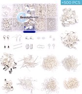 Opbergdoosje met +500 Zilveren Onderdelen – Sieraden Maken met 10 Verschillende Types Juwelen Onderdelen – Armbanden/Halskettingen/Oorbellen/Enkelbandjes en Meer – BB201 Zilver