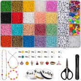 Richly® Kralen Set Creative Kit - gratis E-BOOK - Kralenset Sieraden Maken - Kralenketting Telefoon Meisjes & Dames - Rocailles - Bedels - Kralendoos  - Armbandjes Maken met Kraaltjes - Parels Kralen - Smiley Kralen - Polymeer Kralen