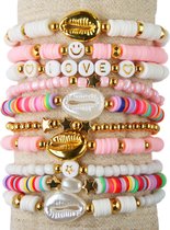 Katsuki kralenpakket voor armbanden – Ibiza-mix, Roze en Wit – 4 mm Rocailles Roze en wit – Gouden kraaltjes – Kauri schelpen – Zelf sieraden maken voor kinderen en volwassenen – DIY