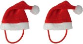 2x Mini kerstmuts met bandje voor knuffels/poppen/huisdieren - Kerstmutsen