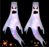 Halloween Decoratie voor Binnen en Buiten - Halloween Spook versiering met LED lichtsnoer - 120x60cm - 2 Stuks