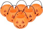 Halloween - 6x Halloween mini pompoen emmers 5 cm - Halloween decoratie/versiering/accessoires - Traktatie emmertjes