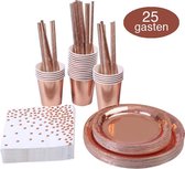Rose Goud Verjaardag Wegwerp Servies Set - Borden en Bekers Feestartikelen -25 Gasten.
