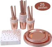 Rose Goud Verjaardag Wegwerp Servies Set - Borden en Bekers Feestartikelen -25 Gasten.