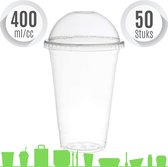 Composteerbare wegwerpbeker met Dome Deksel bol zonder gat voor frisdrank en smoothies | 400 ml | Ø 95 mm | PLA | 50 stuks