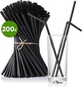 Plastic Wegwerp Rietjes - Biologisch Afbreekbaar - 200 Stuks - Buigrietjes - 21 x 0,5 cm - Zwart