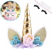 Joya Beauty® Unicorn Cake Topper | Goud Eenhoorn versiering | Caketopper & Ogen voor op taart