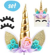 Unicorn Cake Topper – Eenhoorn Versiering – Taart Decoratie – Taarttopper Verjaardag – Happy Birthday Decoratie - Taart Topper Feestje – Traktatie – Gouden Cake Topper – Paarden Spullen Cadeau - Pony Meisje en Jongen - Verjaardagstaart Glitter – Goud